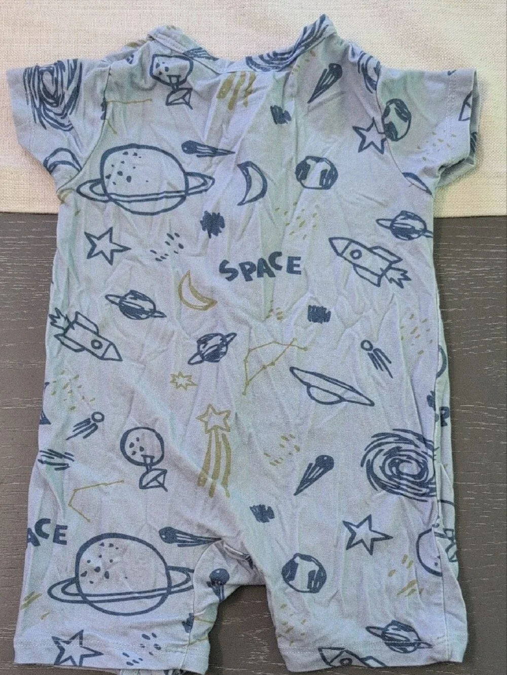 Kids Space Print Short Sleeve One-Piece in Light Blue